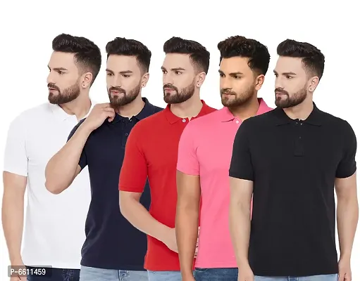 Reliable Multicoloured Cotton Blend Solid Polos For Men-thumb0