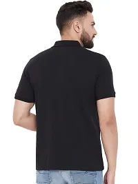 Stylish Cotton Blend Black Solid Polos Short Sleeves For Men-thumb2