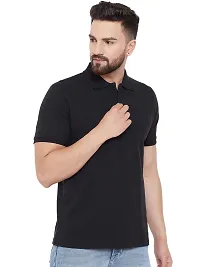 Stylish Cotton Blend Black Solid Polos Short Sleeves For Men-thumb1