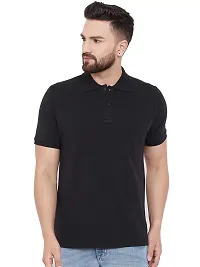 Stylish Cotton Blend Black Solid Polos Short Sleeves For Men-thumb3