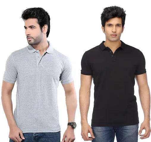 Pack Of 2 Solid Cotton Blend Polo T Shirts