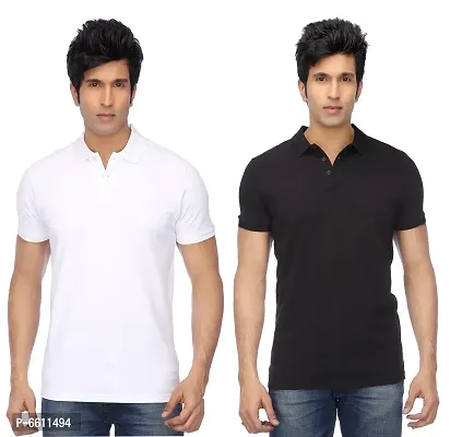 Reliable Multicoloured Cotton Blend Solid Polos For Men-thumb0