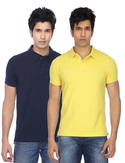 Men's Multicoloured Polyester Polo Solid T Shirt pack of 2