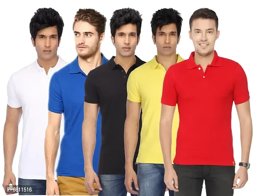 polyster /cotton blend polo collar  mens tshirt  (Pack of 5)