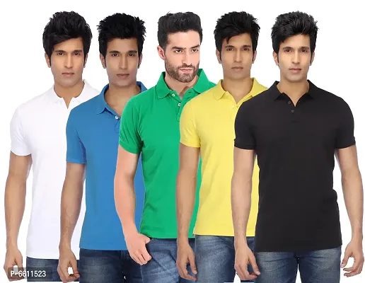 polyster /cotton blend polo collar  mens tshirt  (Pack of 5)-thumb0