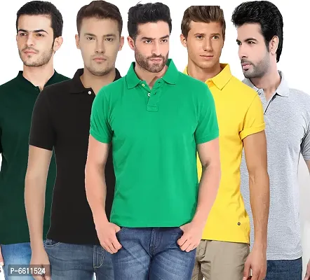 polyster /cotton blend polo collar  mens tshirt  (Pack of 5)
