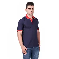 Reliable Navy Blue Polyester Solid Polos For Men-thumb1