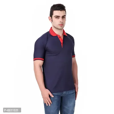 Reliable Navy Blue Polyester Solid Polos For Men-thumb2