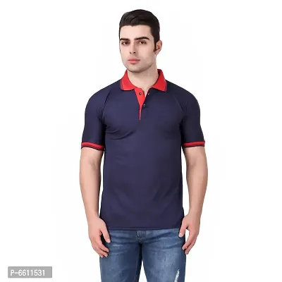 Reliable Navy Blue Polyester Solid Polos For Men-thumb0
