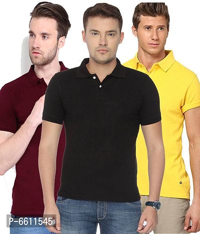 Reliable Multicoloured Cotton Blend Solid Polos For Men-thumb0