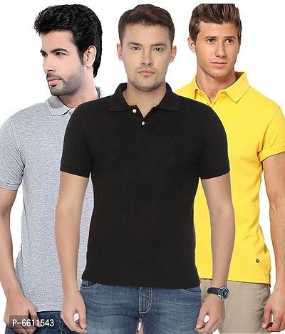 Reliable Multicoloured Cotton Blend Solid Polos For Men-thumb0