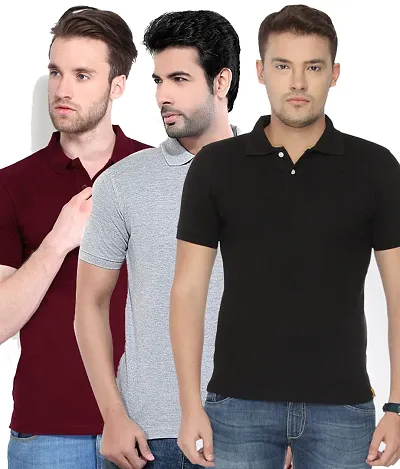 Men's Multicoloured Polyester Polo Solid T Shirt pack of 3