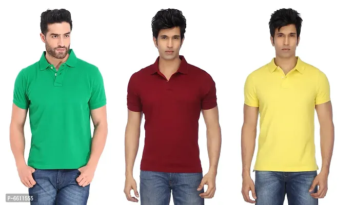 Reliable Multicoloured Cotton Blend Solid Polos For Men