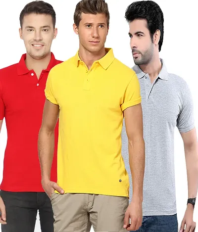 Men's Multicoloured Polyester Polo Solid T Shirt pack of 3