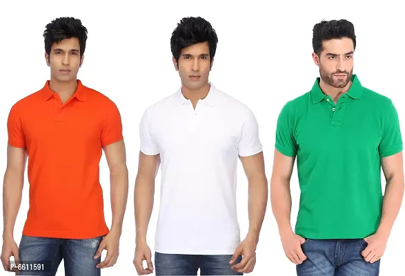 Reliable Multicoloured Cotton Blend Solid Polos For Men