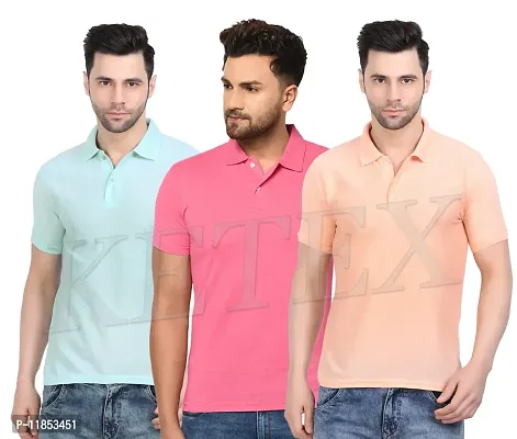 Reliable Multicoloured Cotton Blend Solid Polos For Men-thumb0