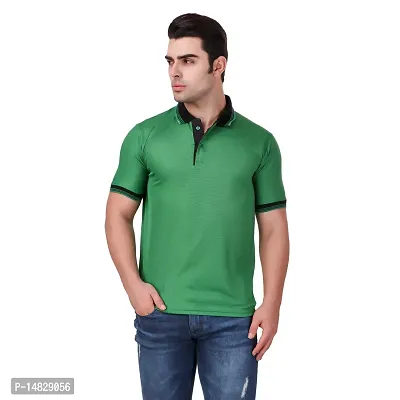 Reliable Green Cotton Blend Solid Polos For Men