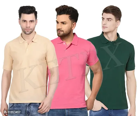 Reliable Multicoloured Cotton Blend Solid Polos For Men