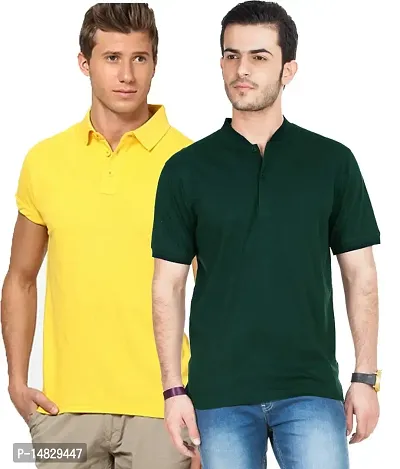 Reliable Multicoloured Cotton Blend Solid Polos For Men-thumb0