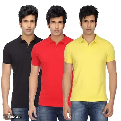 Reliable Multicoloured Cotton Blend Solid Polos For Men-thumb0