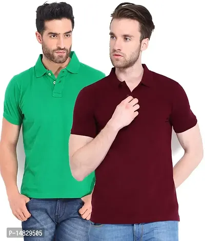 Reliable Multicoloured Cotton Blend Solid Polos For Men-thumb0