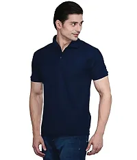 Reliable Navy Blue Cotton Blend Solid Polos For Men-thumb1