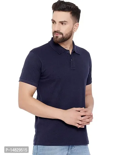 Reliable Blue Cotton Blend Solid Polos For Men-thumb2