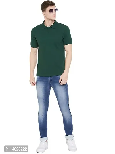 Reliable Green Cotton Blend Solid Polos For Men