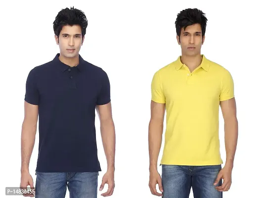 Reliable Multicoloured Cotton Blend Solid Polos For Men