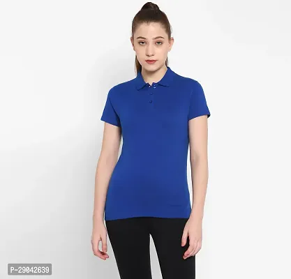 Elegant Navy Blue Cotton Blend Solid Tshirt For Women-thumb0