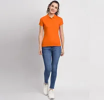 Elegant Orange Cotton Blend Solid Tshirt For Women-thumb3