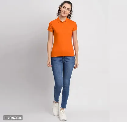 Elegant Orange Cotton Blend Solid Tshirt For Women-thumb4