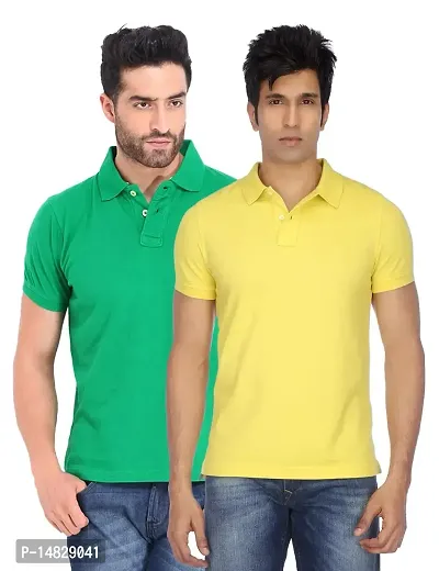 Reliable Multicoloured Cotton Blend Solid Polos For Men-thumb0