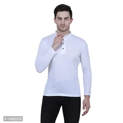 Reliable White Cotton Blend Self Pattern Round Neck Tees For Men