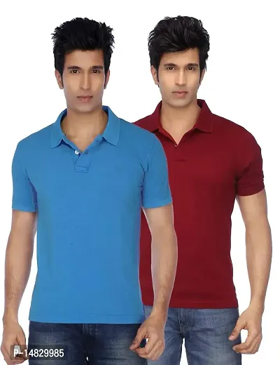 Reliable Multicoloured Cotton Blend Solid Polos For Men-thumb0