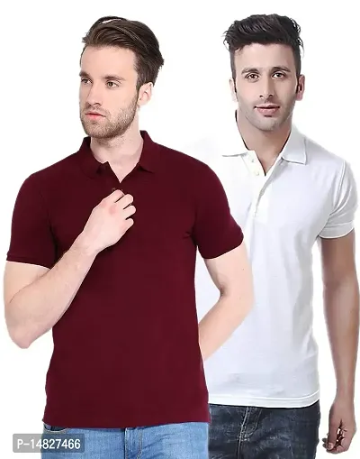 Reliable Multicoloured Cotton Blend Solid Polos For Men-thumb0