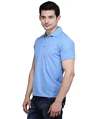 Reliable Blue Cotton Blend Solid Polos For Men-thumb1