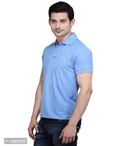 Reliable Blue Cotton Blend Solid Polos For Men-thumb2