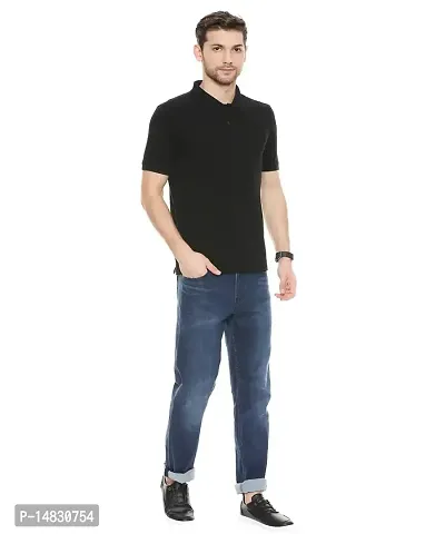 Reliable Black Cotton Blend Solid Polos For Men-thumb0