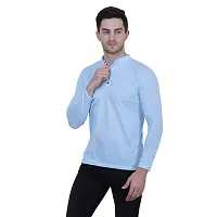 Reliable Blue Polycotton Solid Henley Tees For Men-thumb1