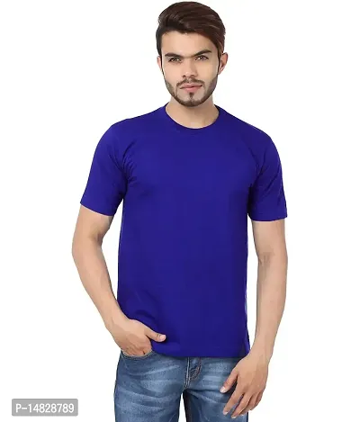 Reliable Blue Cotton Blend Self Pattern Round Neck Tees For Men-thumb0