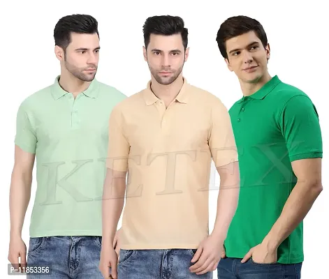 Reliable Multicoloured Cotton Blend Solid Polos For Men-thumb0