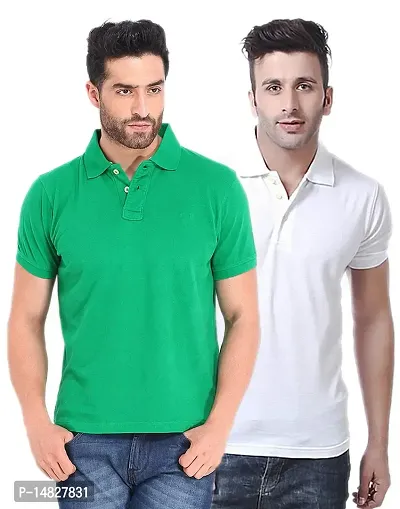 Reliable Multicoloured Cotton Blend Solid Polos For Men-thumb0