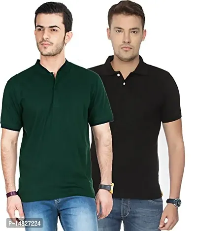 Reliable Multicoloured Cotton Blend Solid Polos For Men-thumb0