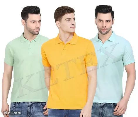 Reliable Multicoloured Cotton Blend Solid Polos For Men-thumb0