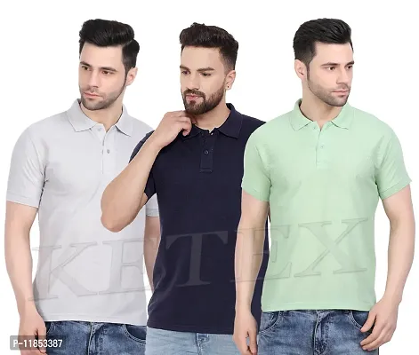 Reliable Multicoloured Cotton Blend Solid Polos For Men-thumb0