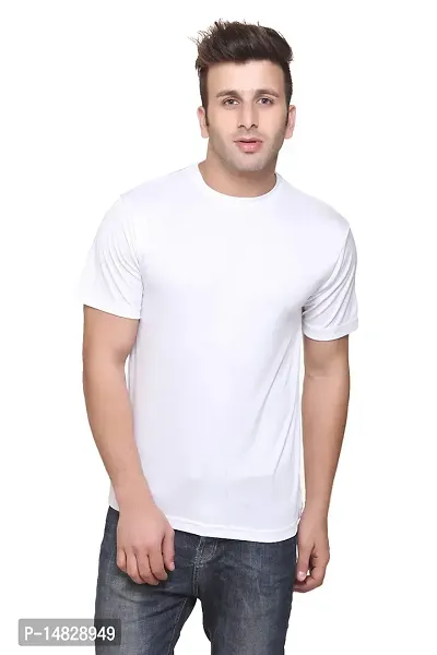 Reliable White Cotton Blend Self Pattern Round Neck Tees For Men-thumb0