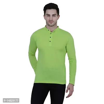 Reliable Green Polycotton Solid Henley Tees For Men