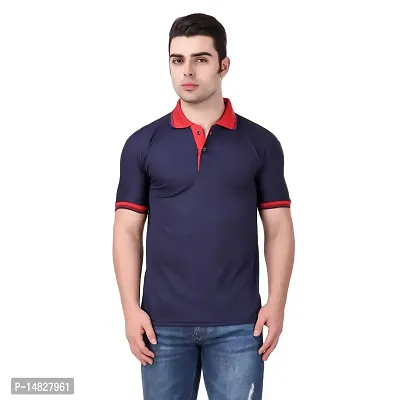 Reliable Blue Cotton Blend Solid Polos For Men