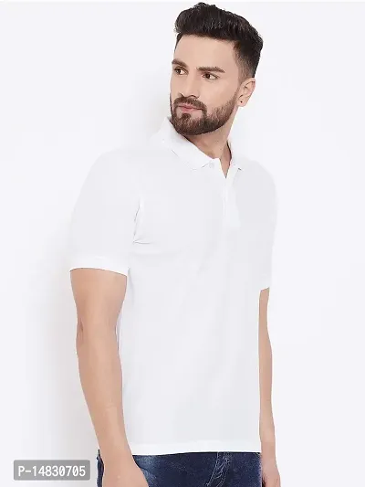 Reliable White Cotton Blend Solid Polos For Men-thumb2